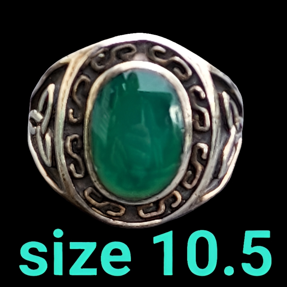 Sterling silver Celtic green at gate ring size 10.5 unisex ST PATTY'S Je…